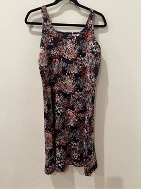Columbia Navy Floral Print Top with Orange & Gray Spots